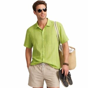 Without Walls Green Striped Short Sleeve Shirt Size L